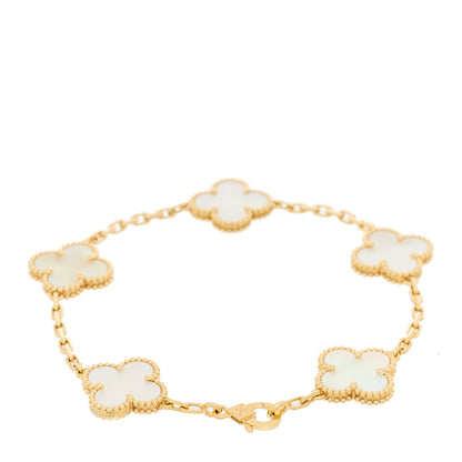 Van Cleef & Arpels 18K Yellow Gold Mother of Pearl 5 Motifs Vintage Alhambra Bracelet 2 of 3