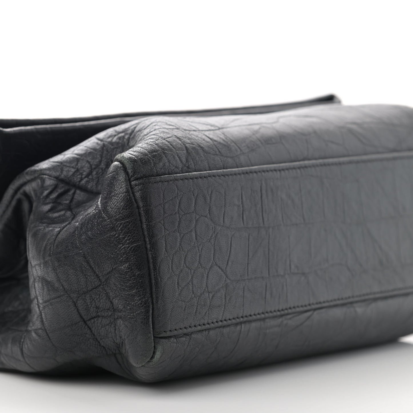 Calfskin Crocodile Embossed Medium West Hollywood Monogram Fold-Over Black