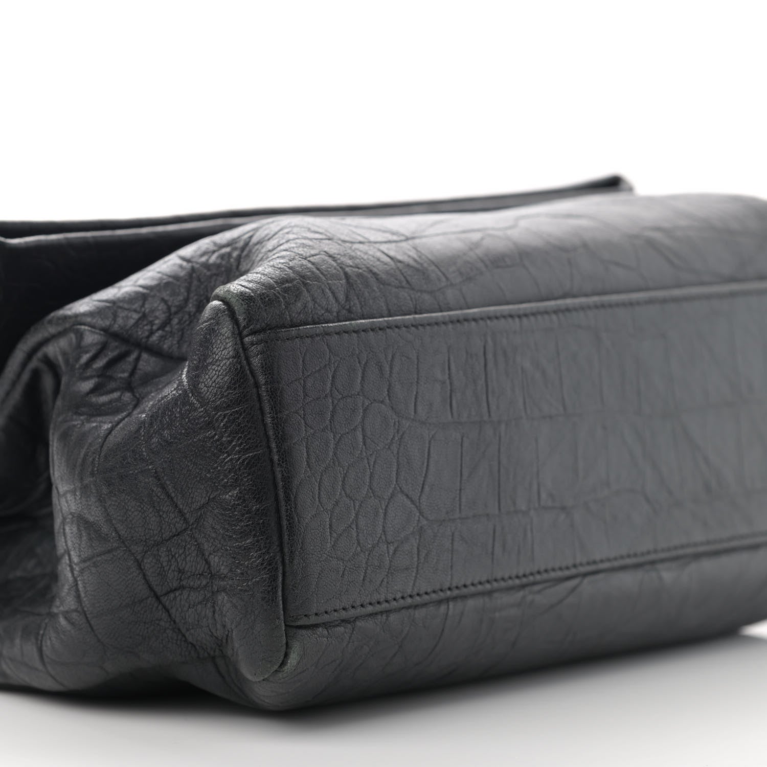 Saint Laurent Calfskin Crocodile Embossed Medium West Hollywood Monogram Fold-Over Black 9 of 10