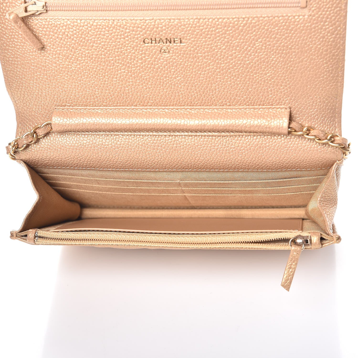 Chanel Pearly Caviar Quilted Wallet On Chain WOC Gold 5 of 12