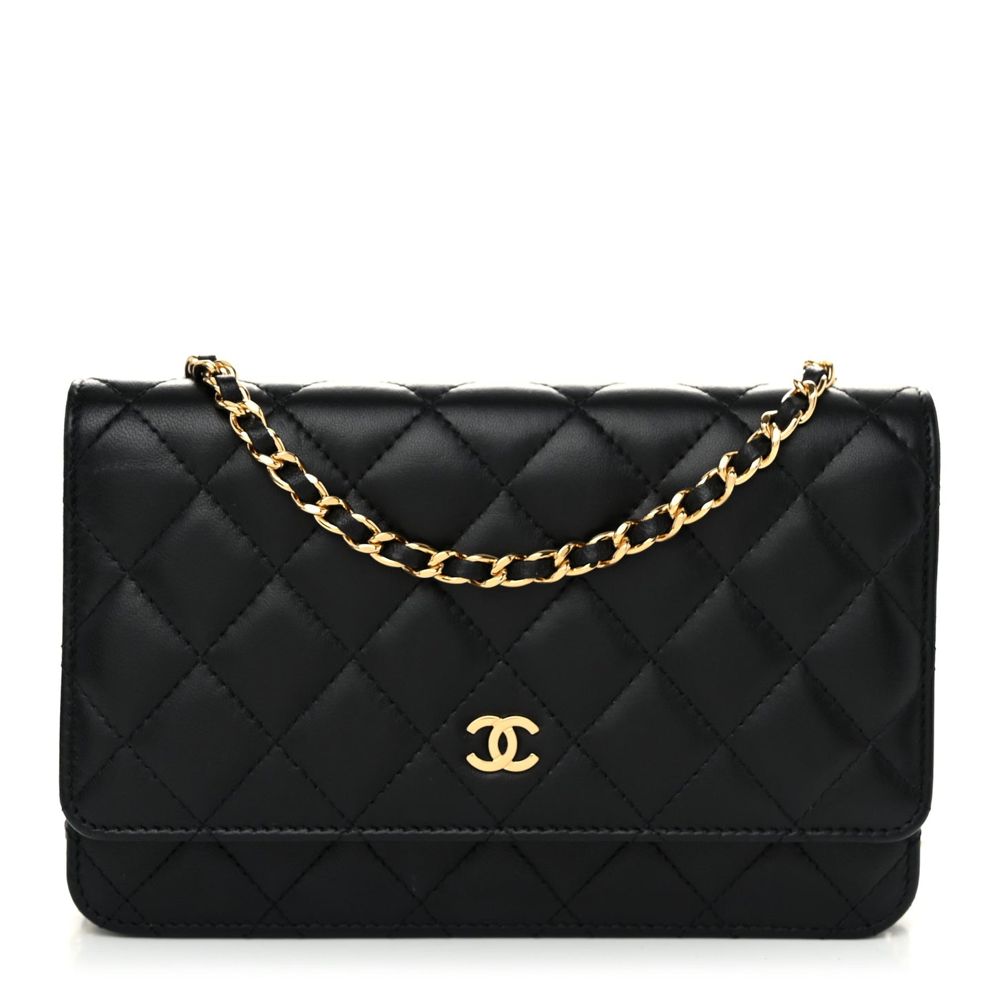 Lambskin Quilted Wallet On Chain WOC Black