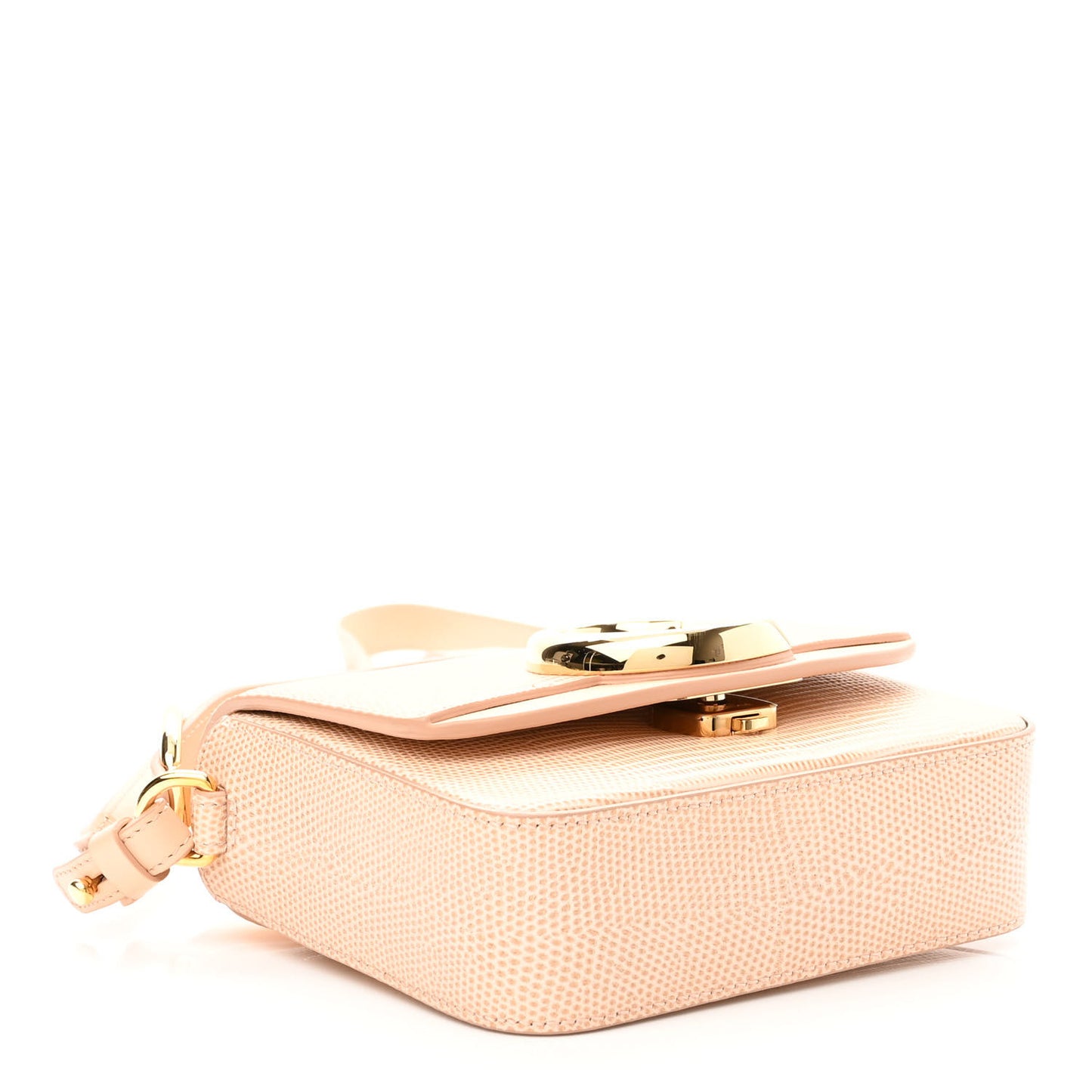 Calfskin Lizard Embossed Mini C Double Carry Biscotti Beige