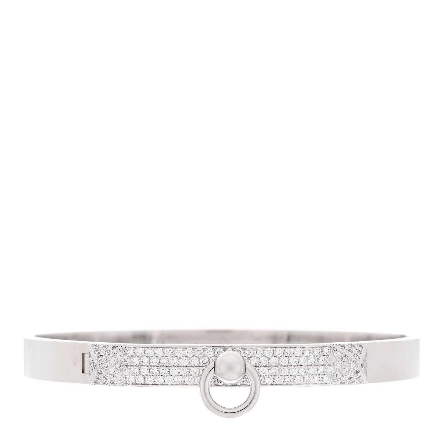 Hermes 18K White Gold Pave Diamond PM Collier De Chien Bracelet SH 1 of 4