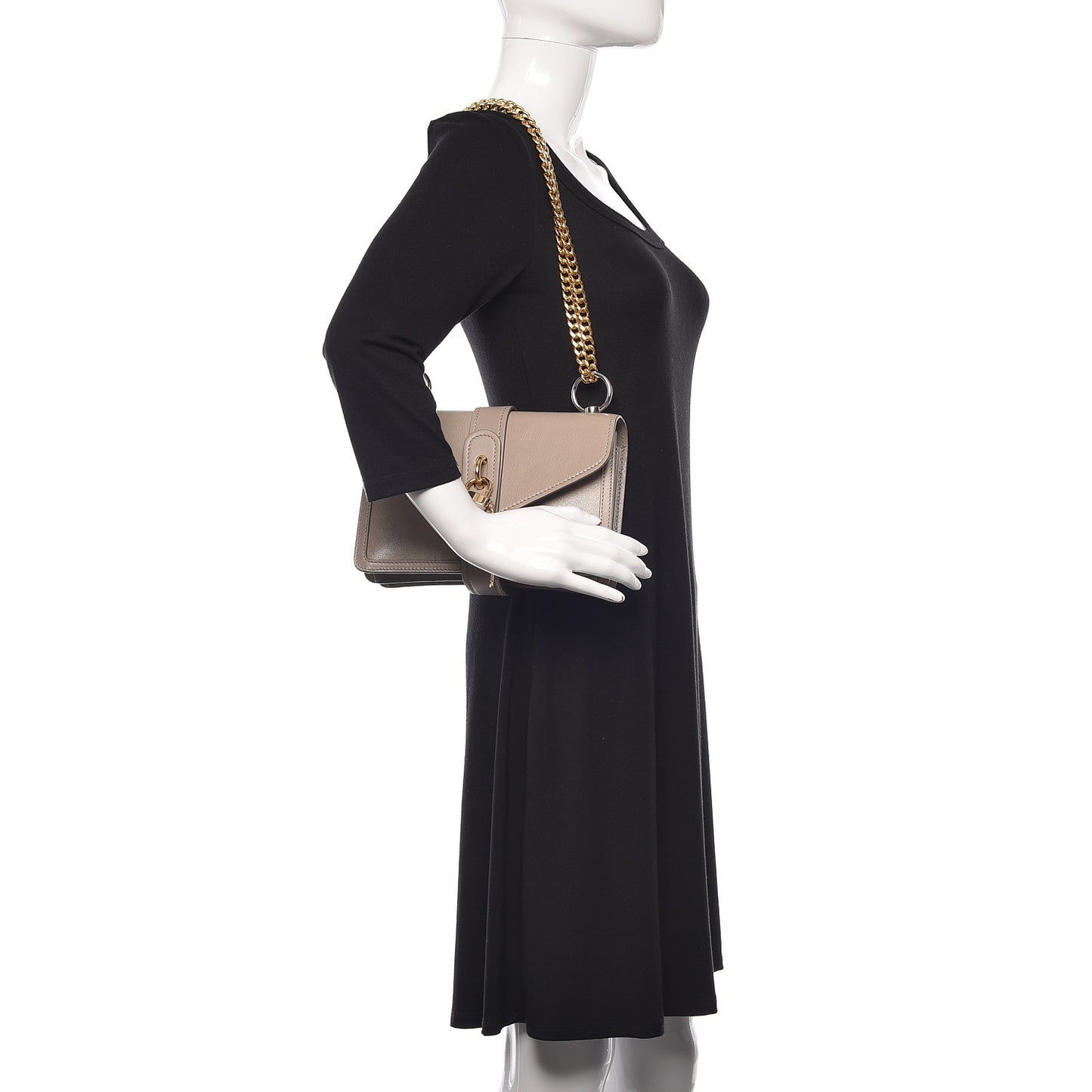 Shiny Goatskin Calfskin Aby Chain Shoulder Bag Motty Grey