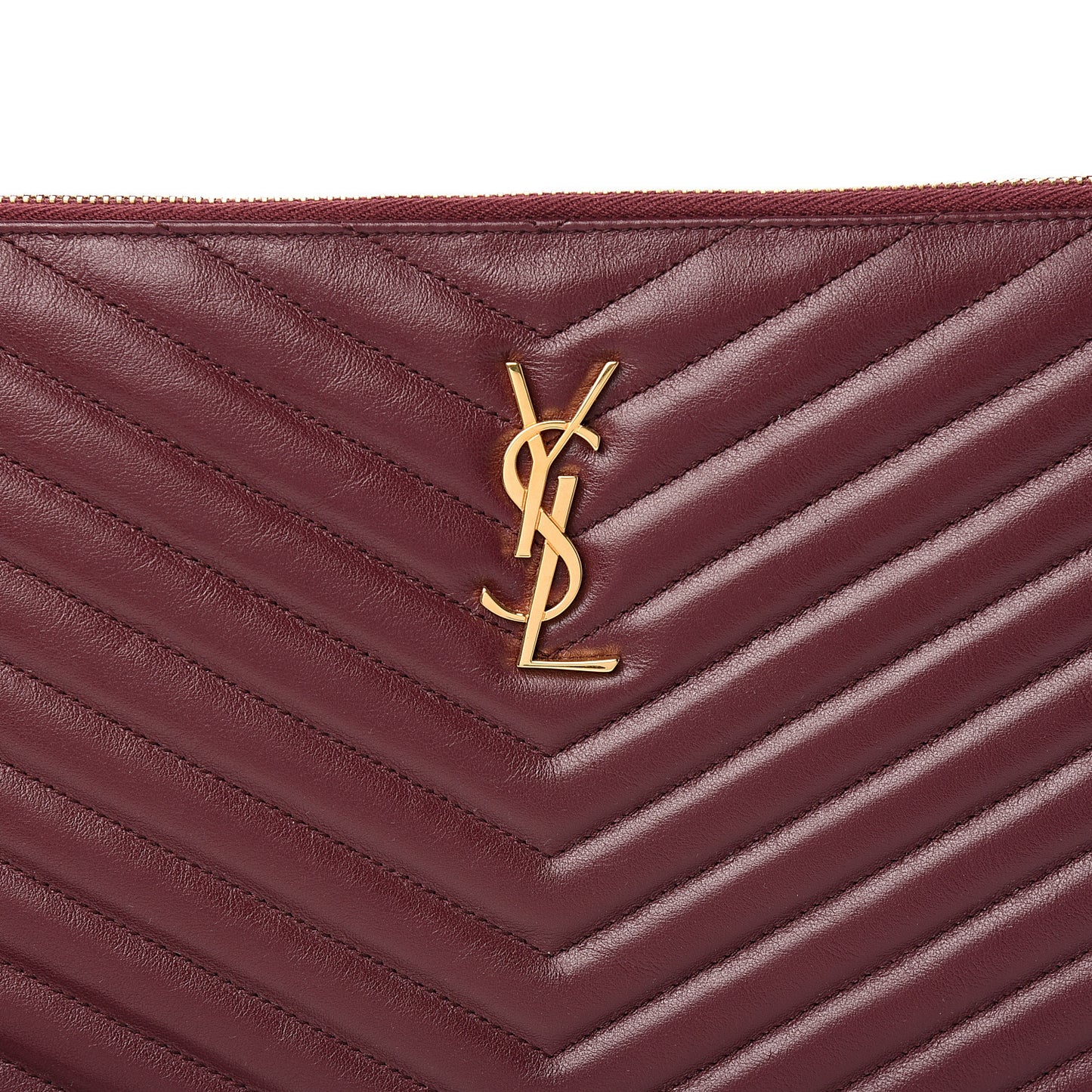 Calfskin Matelasse Chevron Monogram Zip A4 Pouch Dark Legion Red