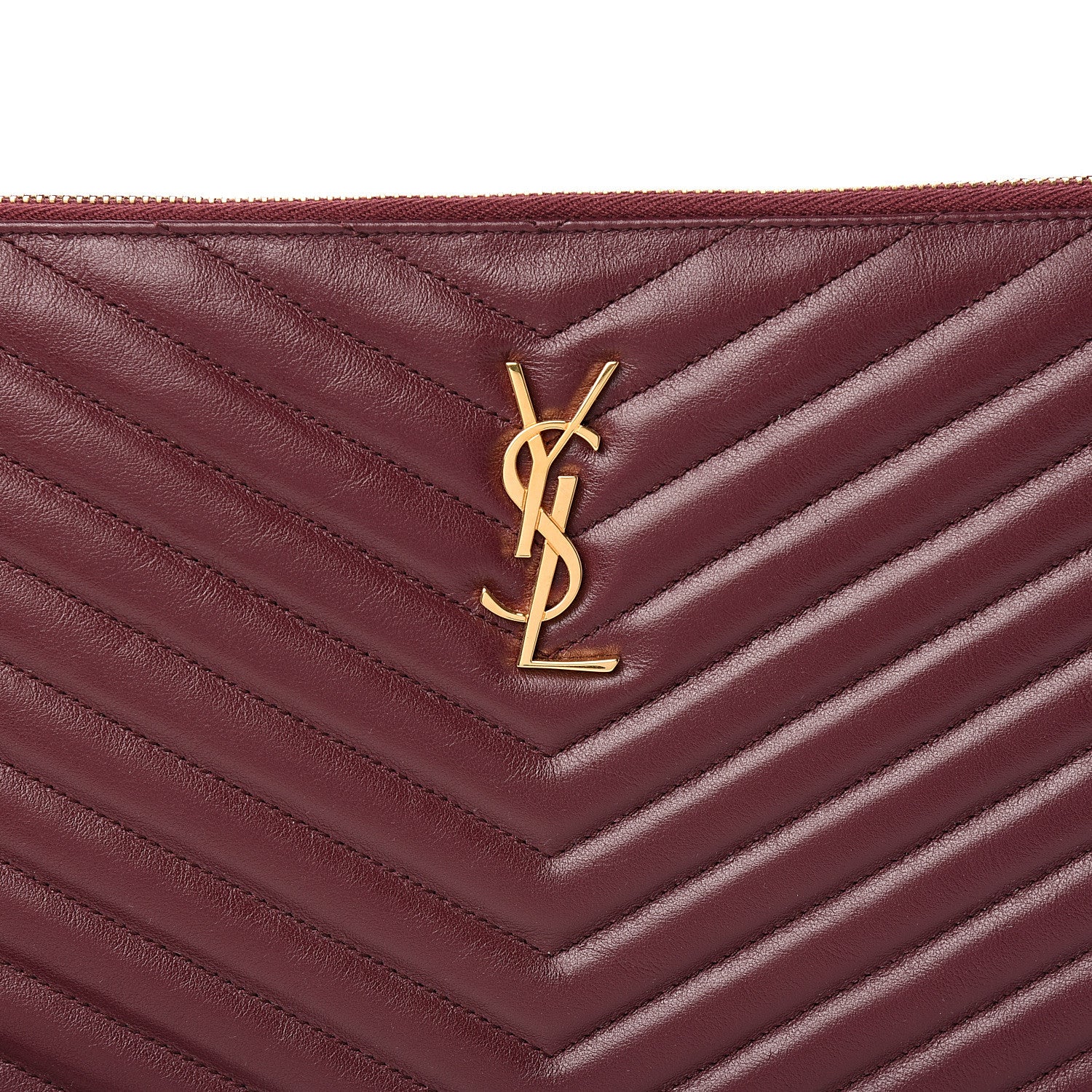 Saint Laurent Calfskin Matelasse Chevron Monogram Zip A4 Pouch Dark Legion Red 7 of 7