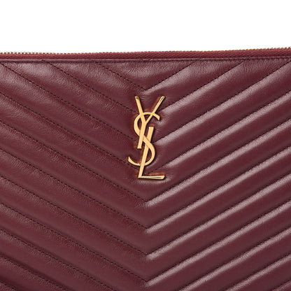 Saint Laurent Calfskin Matelasse Chevron Monogram Zip A4 Pouch Dark Legion Red 7 of 7