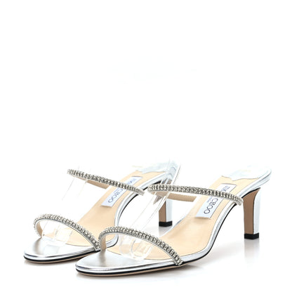 Jimmy Choo Metallic Calfskin Crystal Brea 65 Sandals 39 Silver 3 of 7