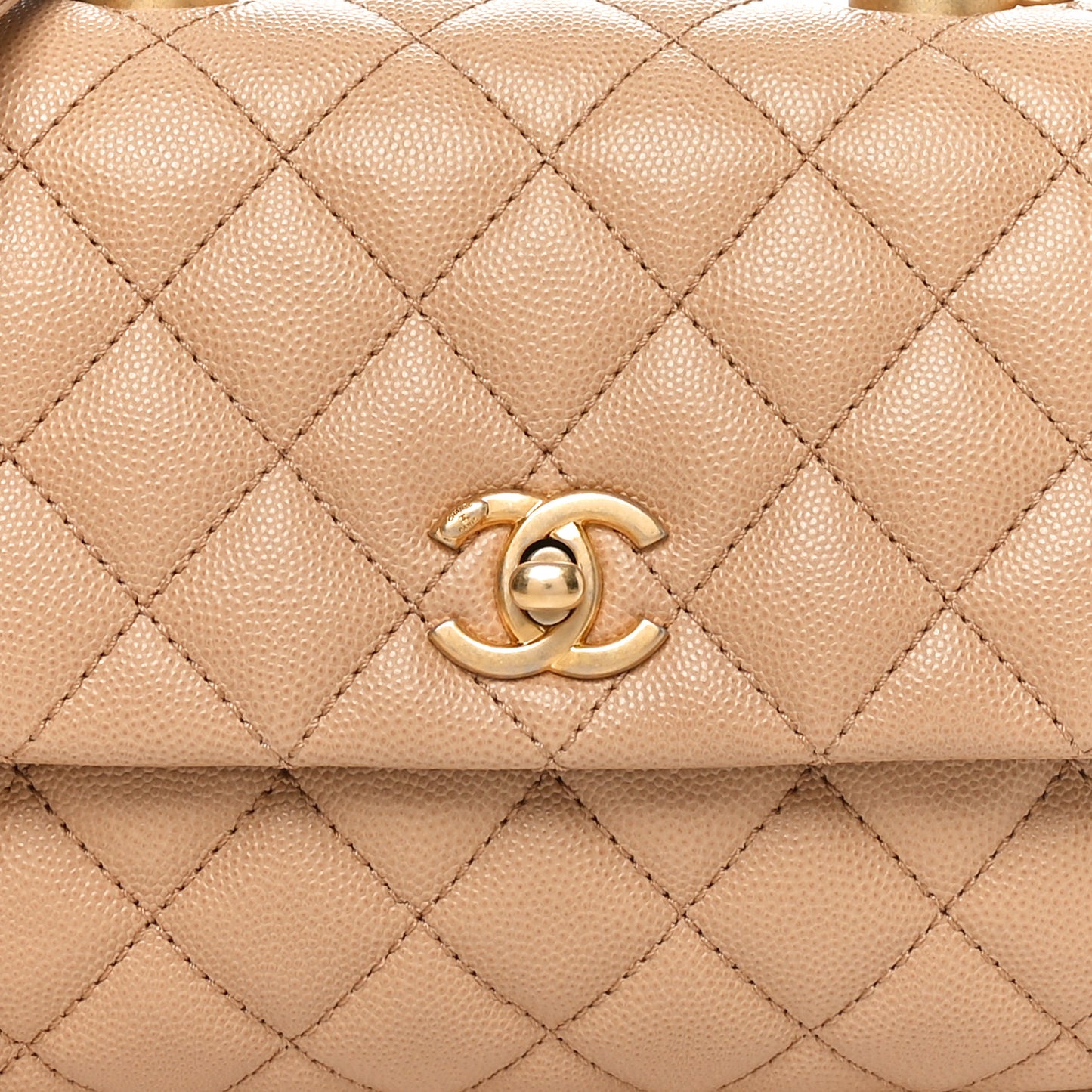 Caviar Quilted Mini Coco Handle Flap Beige