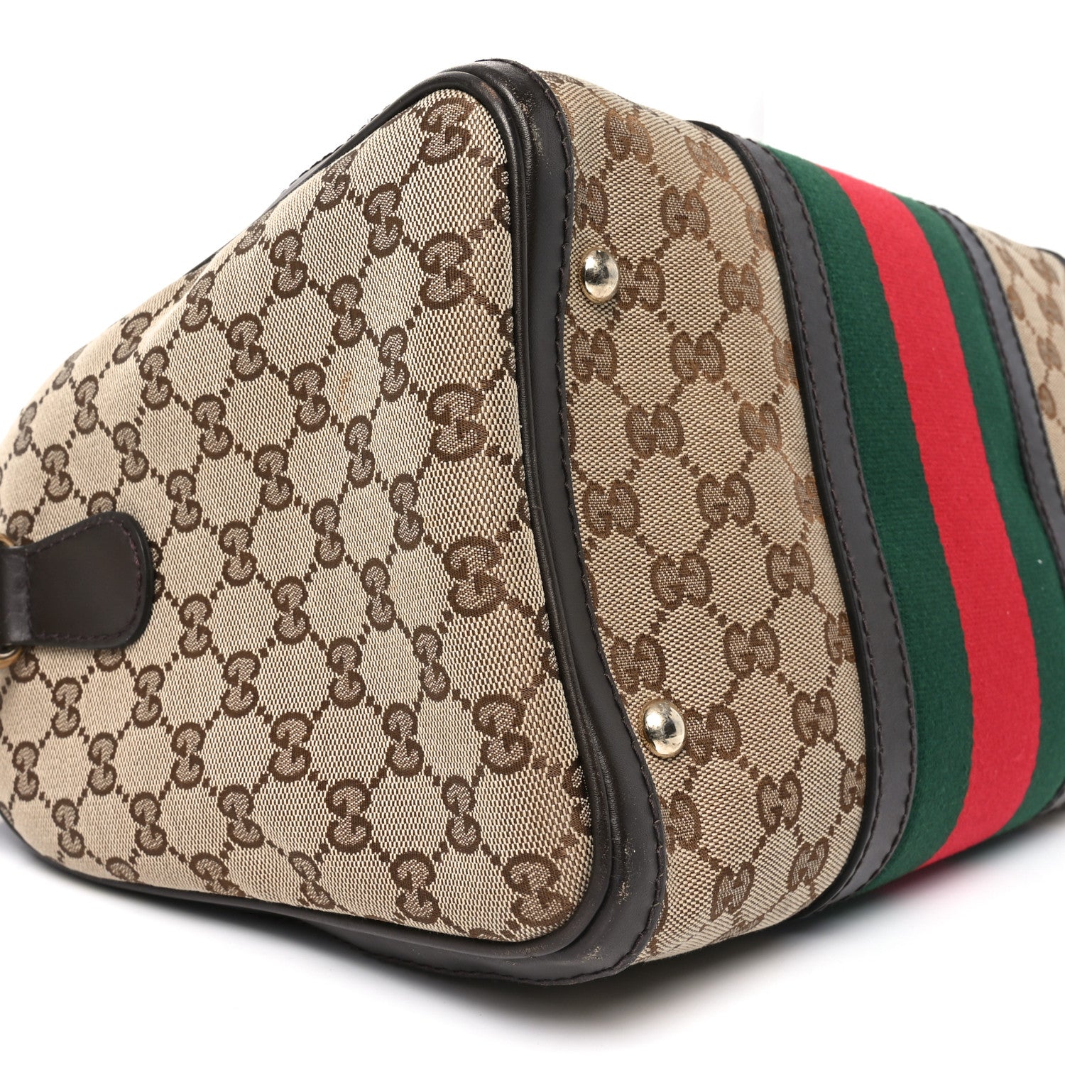 Gucci Monogram Selleria Calfskin Vintage Web Medium Boston Beige Ebony Cocoa 9 of 10