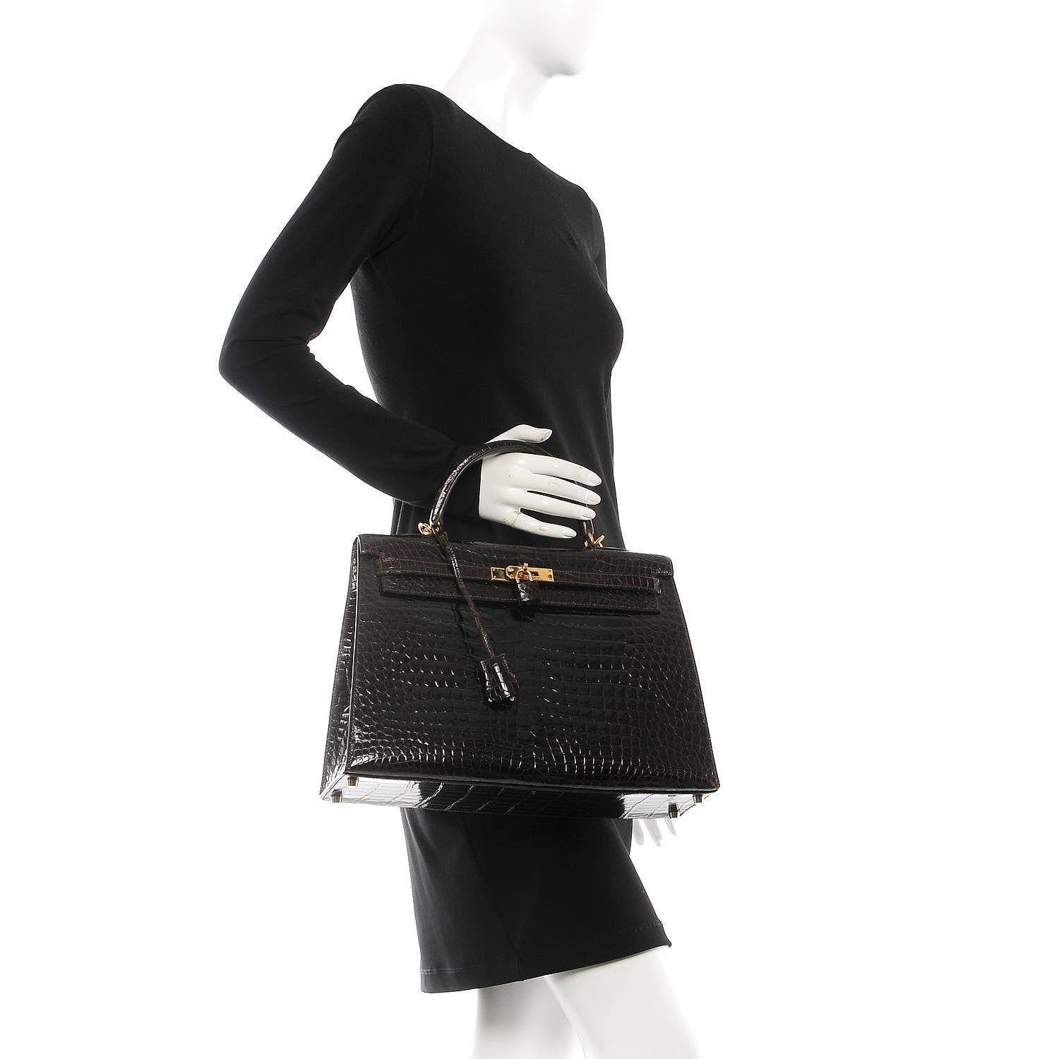 Hermes Shiny Porosus Crocodile Kelly Sellier 35 Havane 3 of 37