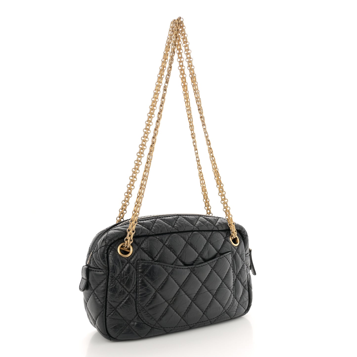 Aged Calfskin Quilted Small Reissue Camera Case Black