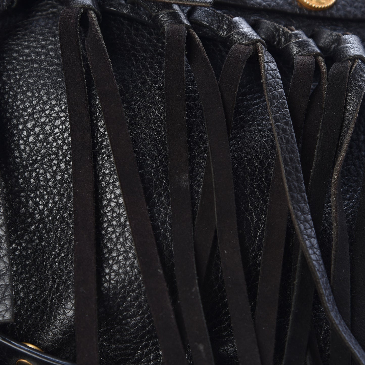 Grained Calfskin C-Rockee Fringe Hobo Black