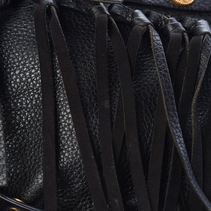 Valentino Garavani Grained Calfskin C-Rockee Fringe Hobo Black 14 of 19