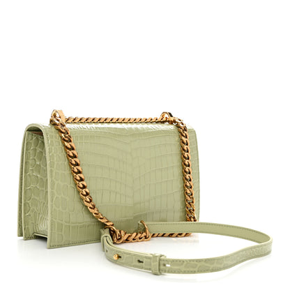 Alexander McQueen Shiny Crocodile Embossed Jeweled Satchel Sage 3 of 10