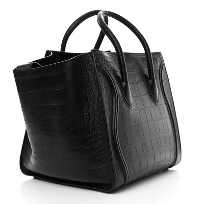 Celine Crocodile Embossed Calfskin Medium Phantom Luggage Black 3 of 16