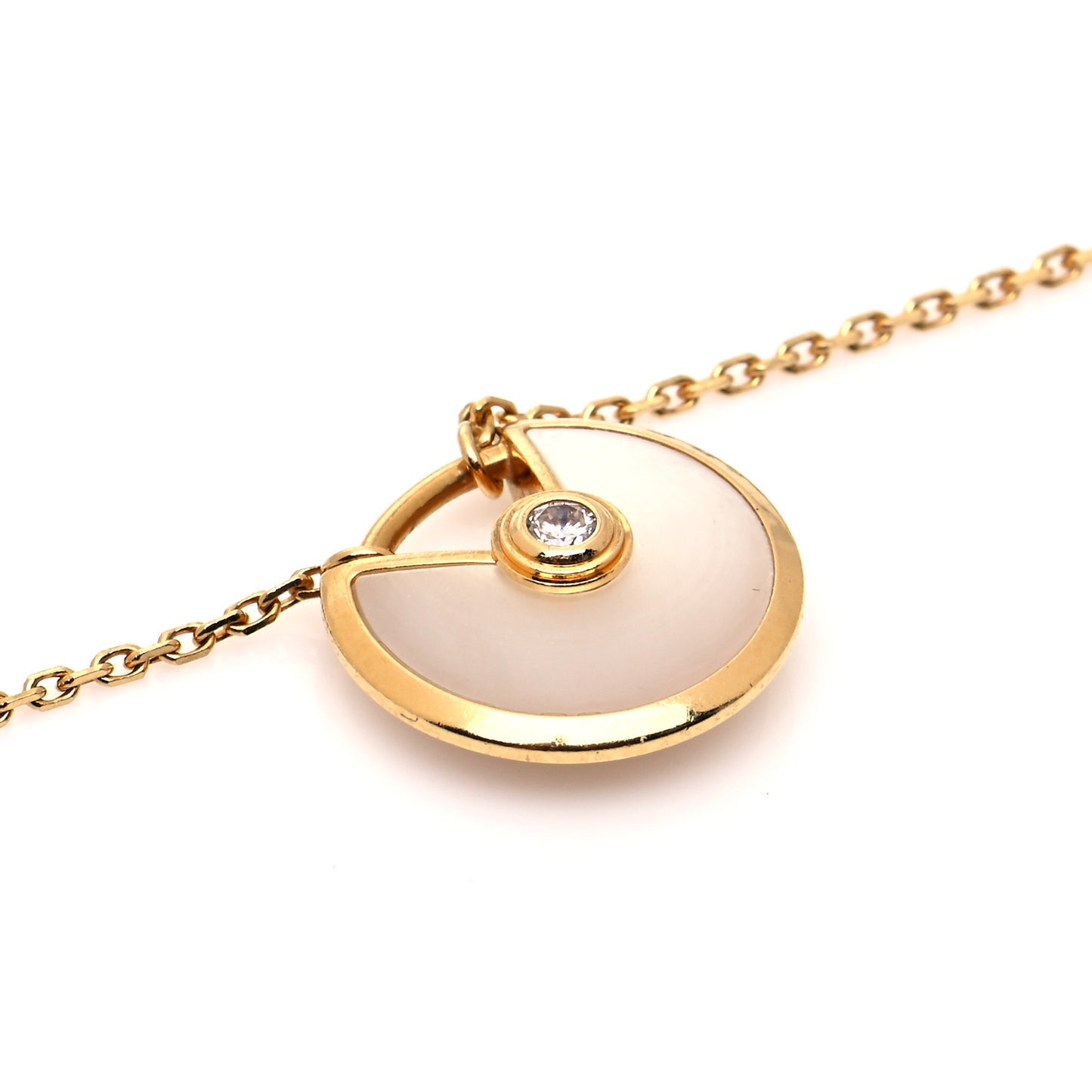 18K Yellow Gold Diamond Mother of Pearl XS Amulette de Cartier Pendant Necklace