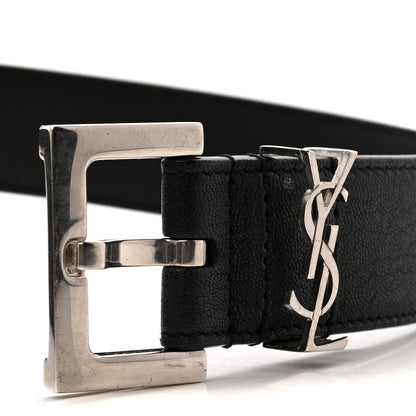 Saint Laurent Smooth Calfskin Monogram Cassandre Square Buckle Belt 95 38 Black 8 of 9