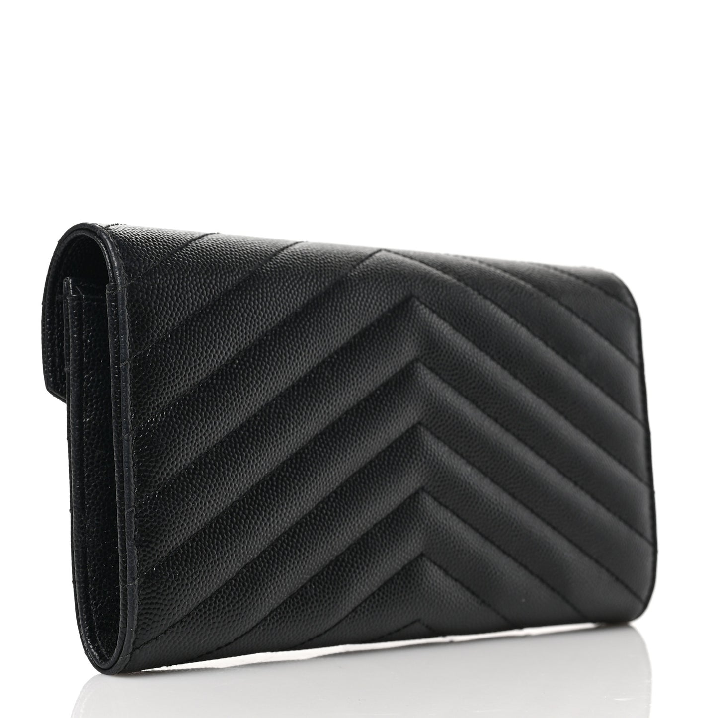 Grain De Poudre Matelasse Chevron Monogram Flap Wallet Black