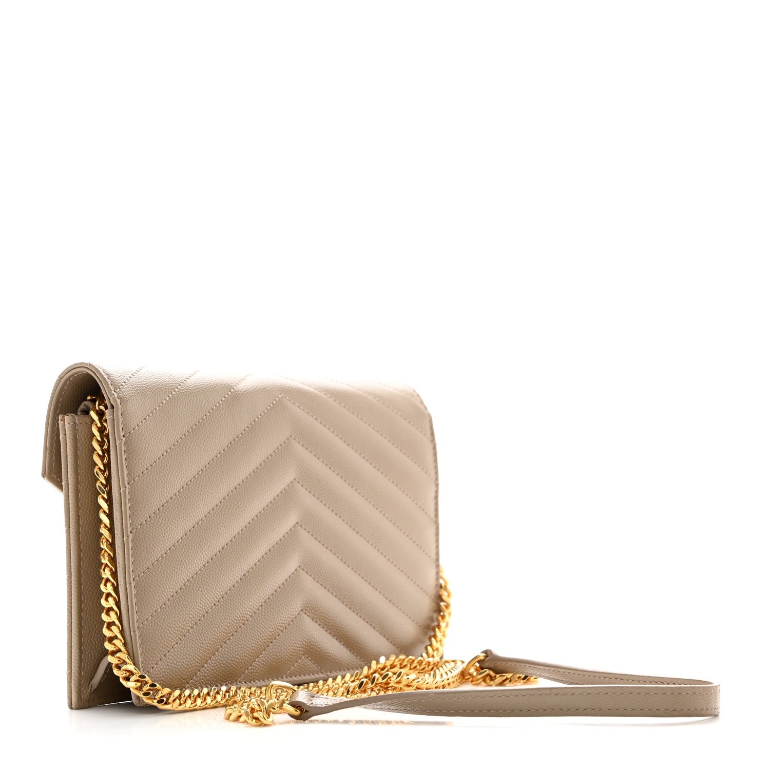 Saint Laurent Grain De Poudre Matelasse Chevron Monogram Envelope Chain Wallet 3 of 10