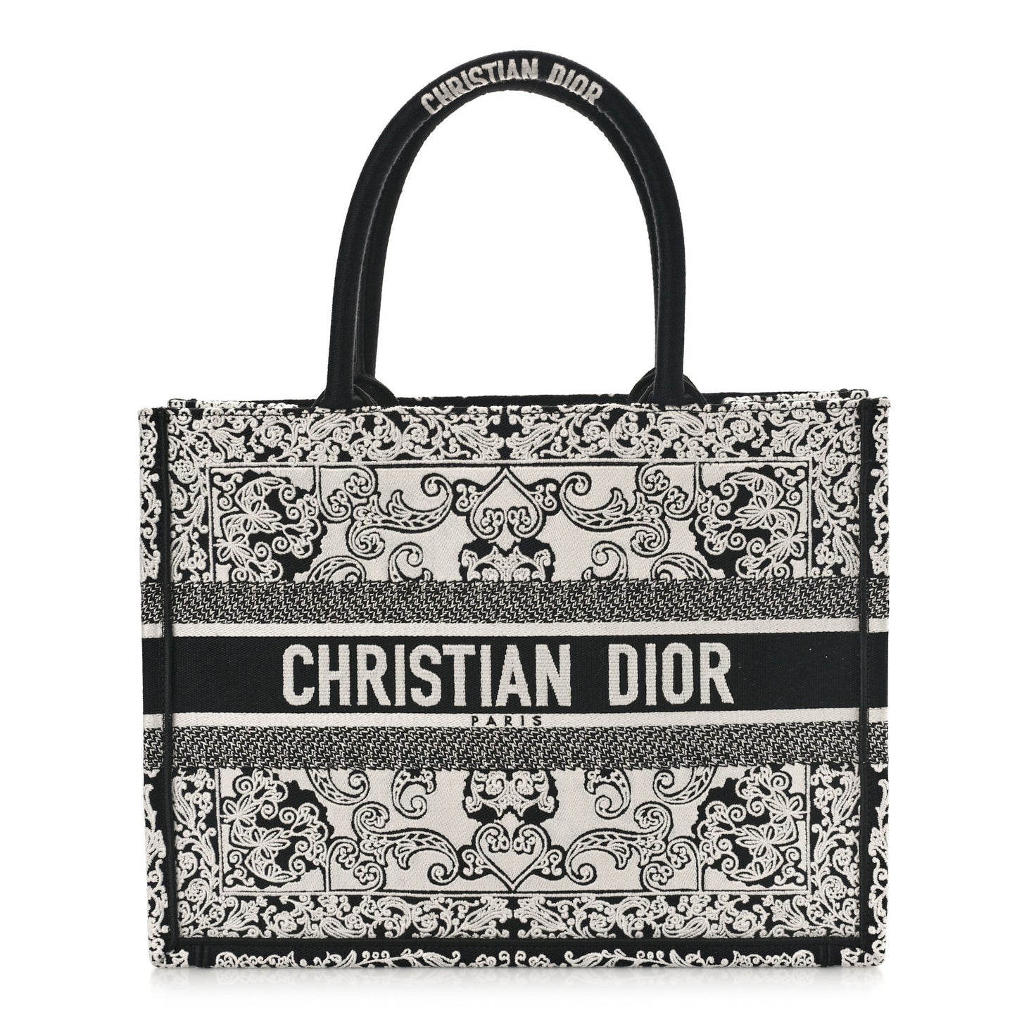 Canvas Embroidered Medium Ornamental Cornely Effect Book Tote Black White