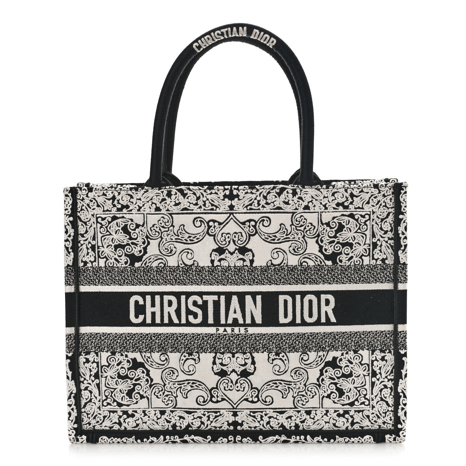 Christian Dior Canvas Embroidered Medium Ornamental Cornely Effect Book Tote Black White 1 of 8