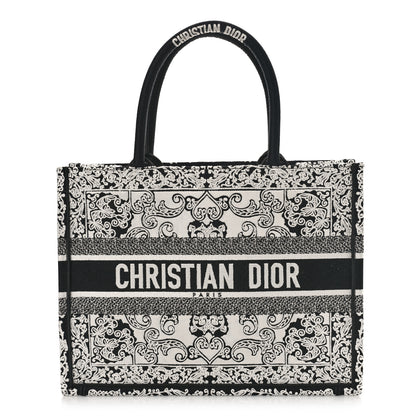 Christian Dior Canvas Embroidered Medium Ornamental Cornely Effect Book Tote Black White 1 of 8