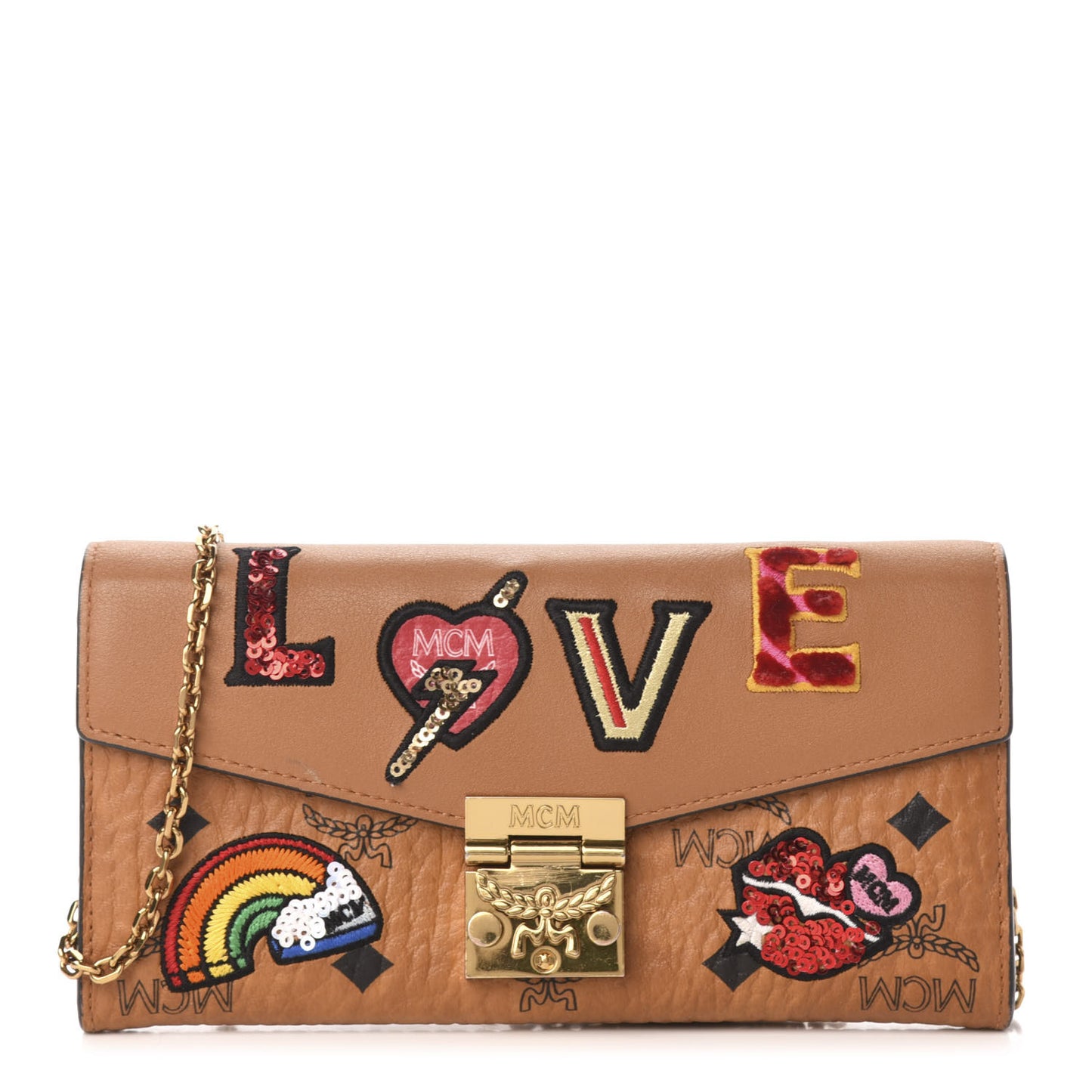 Visetos Large Patricia Love Patch Wallet On Chain Cognac