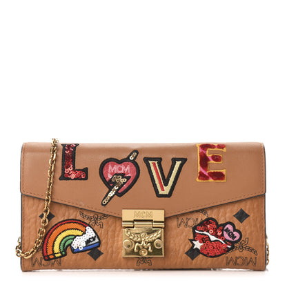 MCM Visetos Large Patricia Love Patch Wallet On Chain Cognac 1 of 11