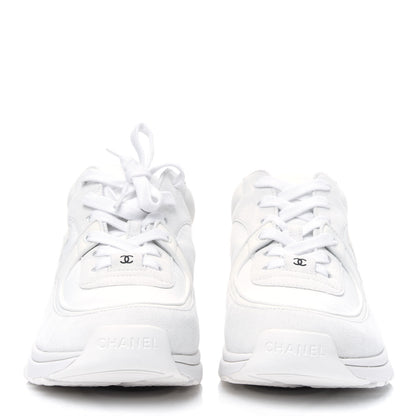 Chanel Suede Calfskin Fabric CC Sneakers 38.5 White 2 of 9