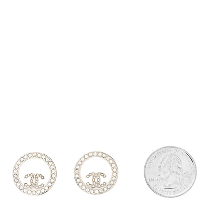 Chanel Crystal CC Round Earrings Silver 2 of 4