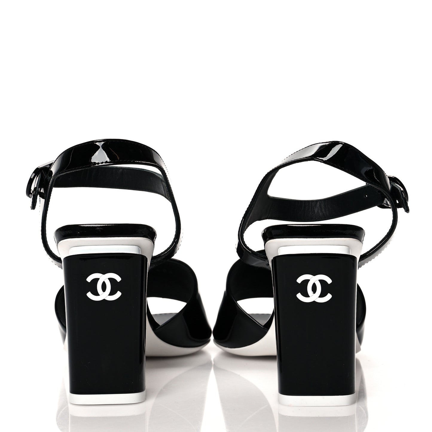 Patent Calfskin Sandal 38.5 Black White
