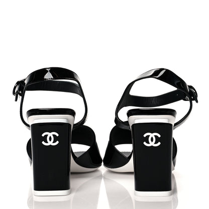 Chanel Patent Calfskin Sandal 38.5 Black White 5 of 9