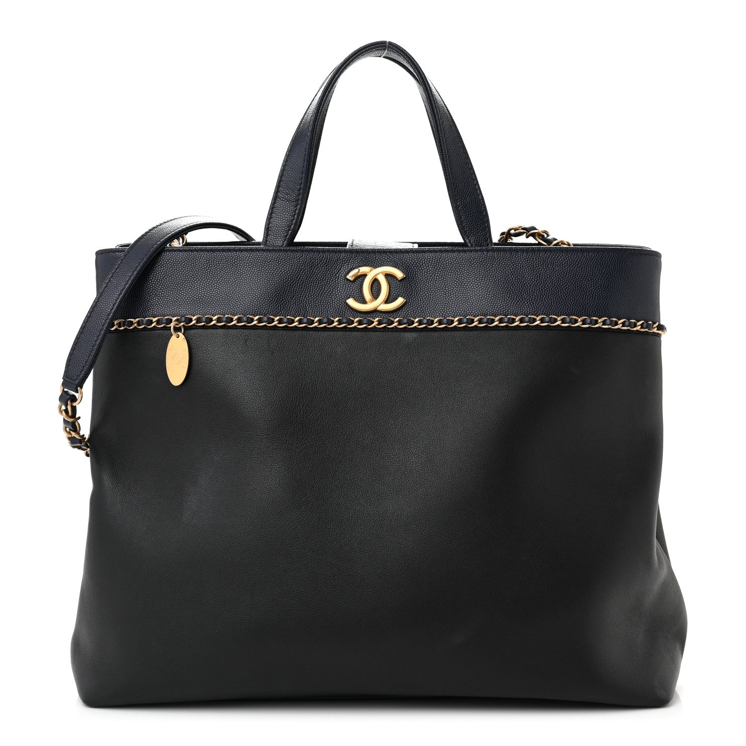 Chanel Lambskin Caviar Lovely Chains Shopping Tote Black Navy 1 of 11