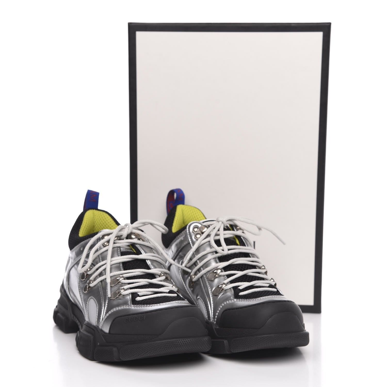 Gucci X SEGA Metallic Calfskin Mesh Womens Flashtrek Sneakers 40 Silver Black 8 of 8