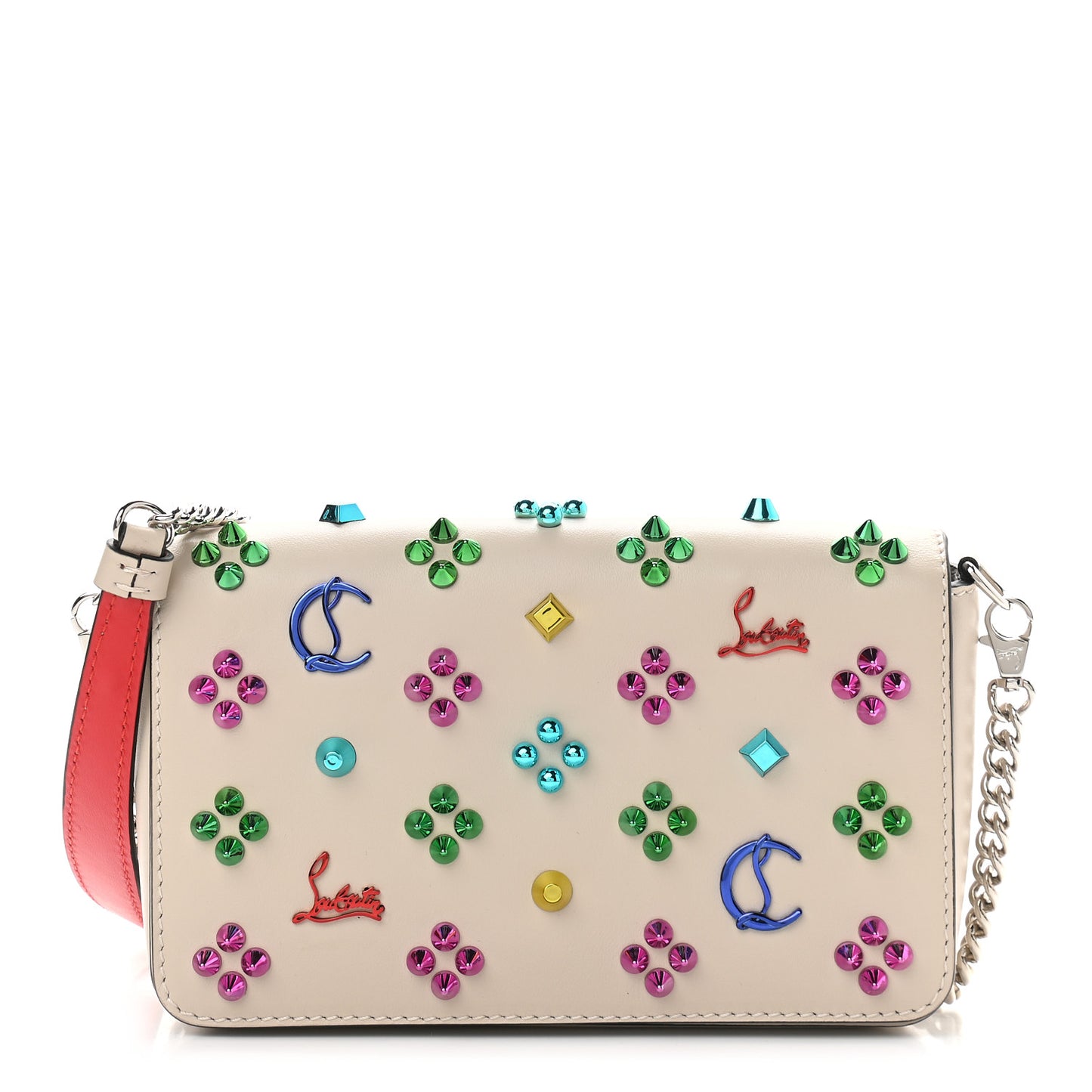 Calfskin Spikes Loubinthesky Zoompouch Crossbody Ivory Multicolor