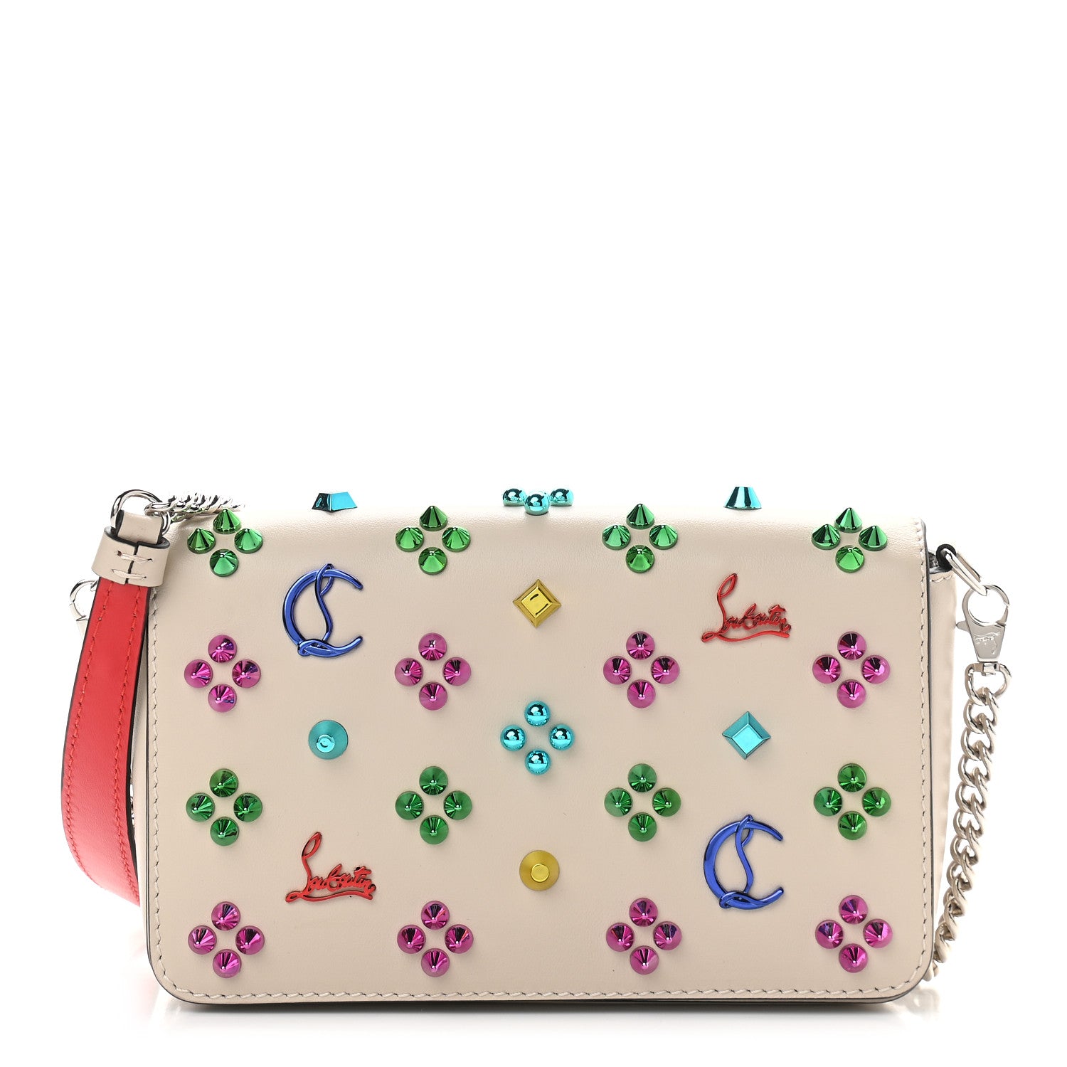 Christian Louboutin Calfskin Spikes Loubinthesky Zoompouch Crossbody Ivory Multicolor 1 of 8