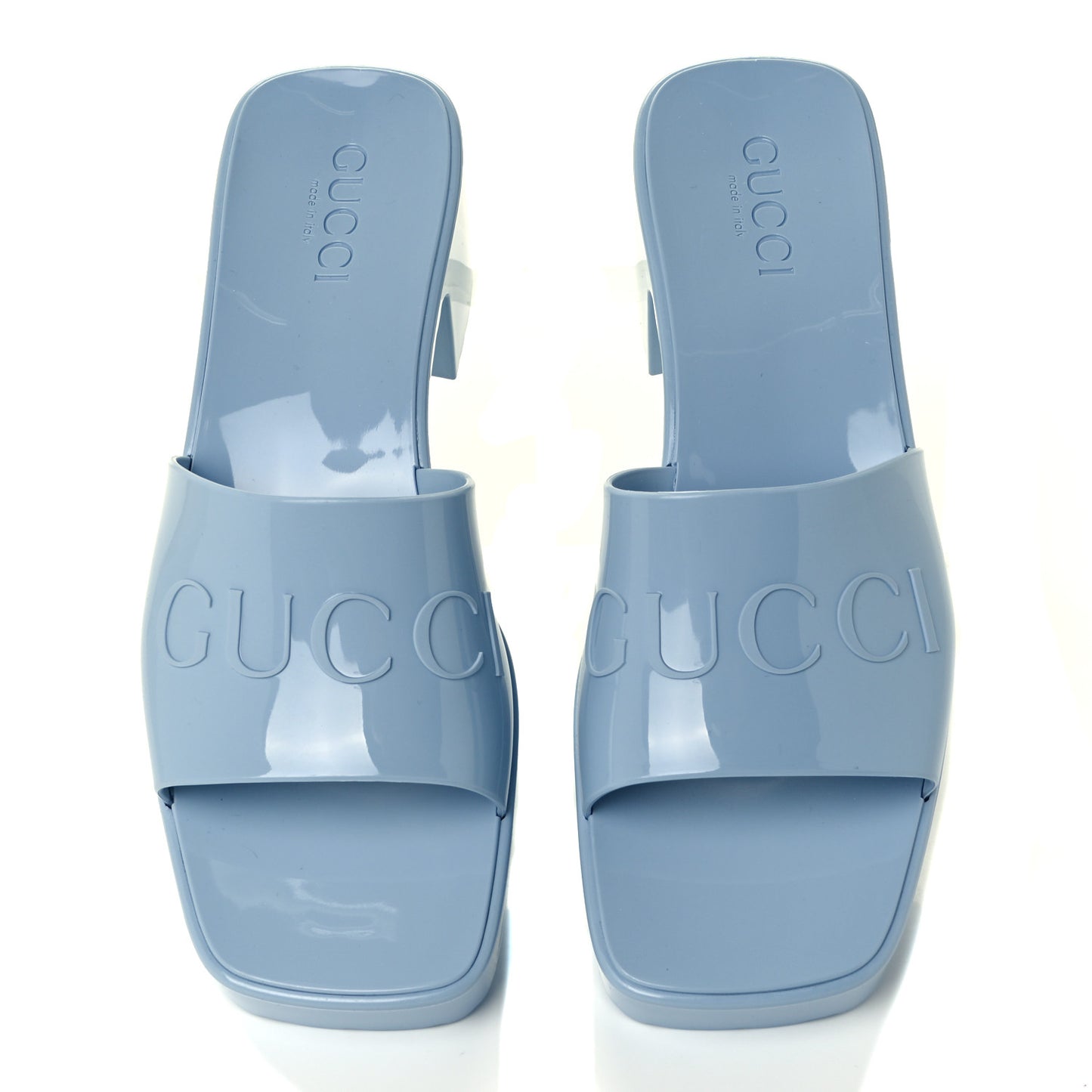 Rubber Gucci Logo Womens Platform 20/60mm Slide Sandals 38 Porcelain Light Blue