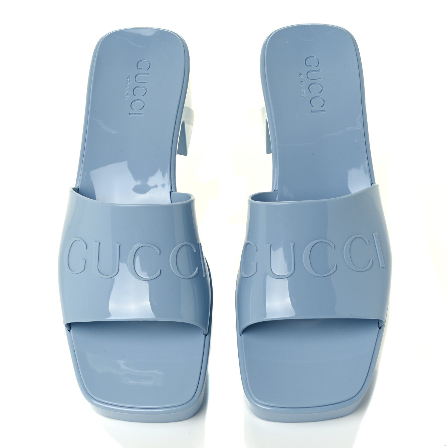 Gucci Rubber Gucci Logo Womens Platform 20/60mm Slide Sandals 38 Porcelain Light Blue 5 of 10