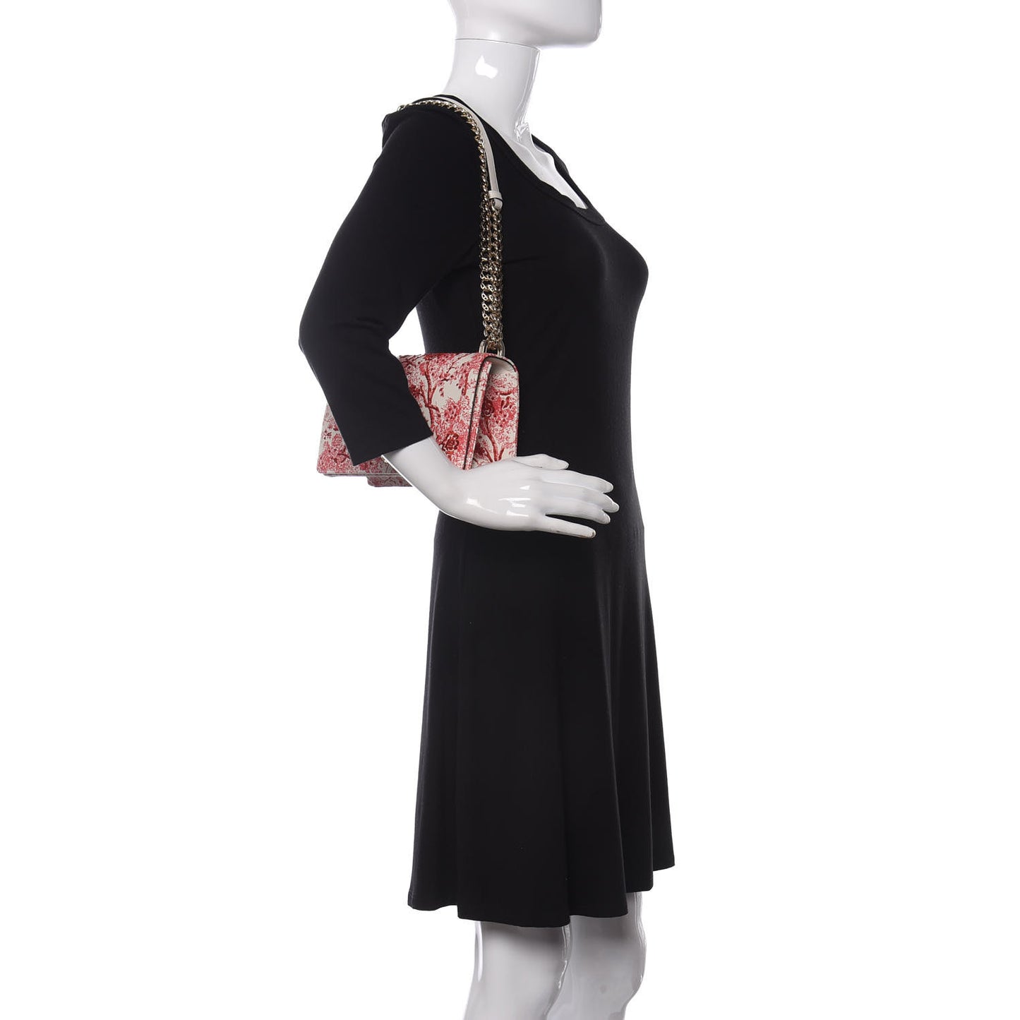 Embroidered Floral Toile de Jouy Medium Diorama Flap Bag Red
