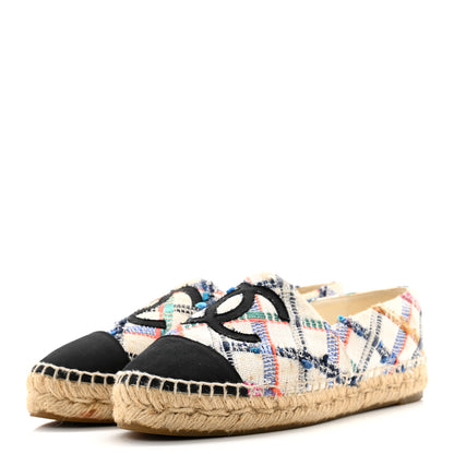 Chanel Tweed Grosgrain CC Espadrilles 36 Multicolor Black 3 of 10