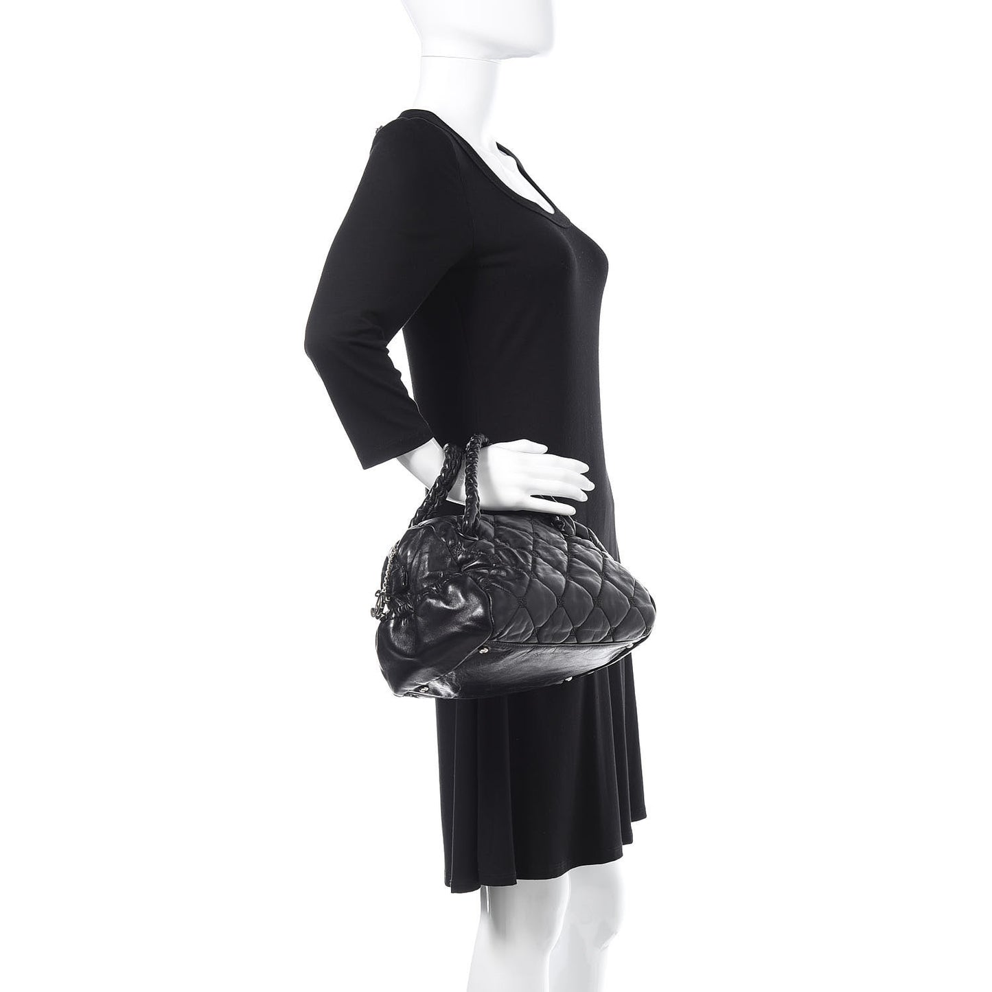 Lambskin Quilted Hidden Chain Bowler Black