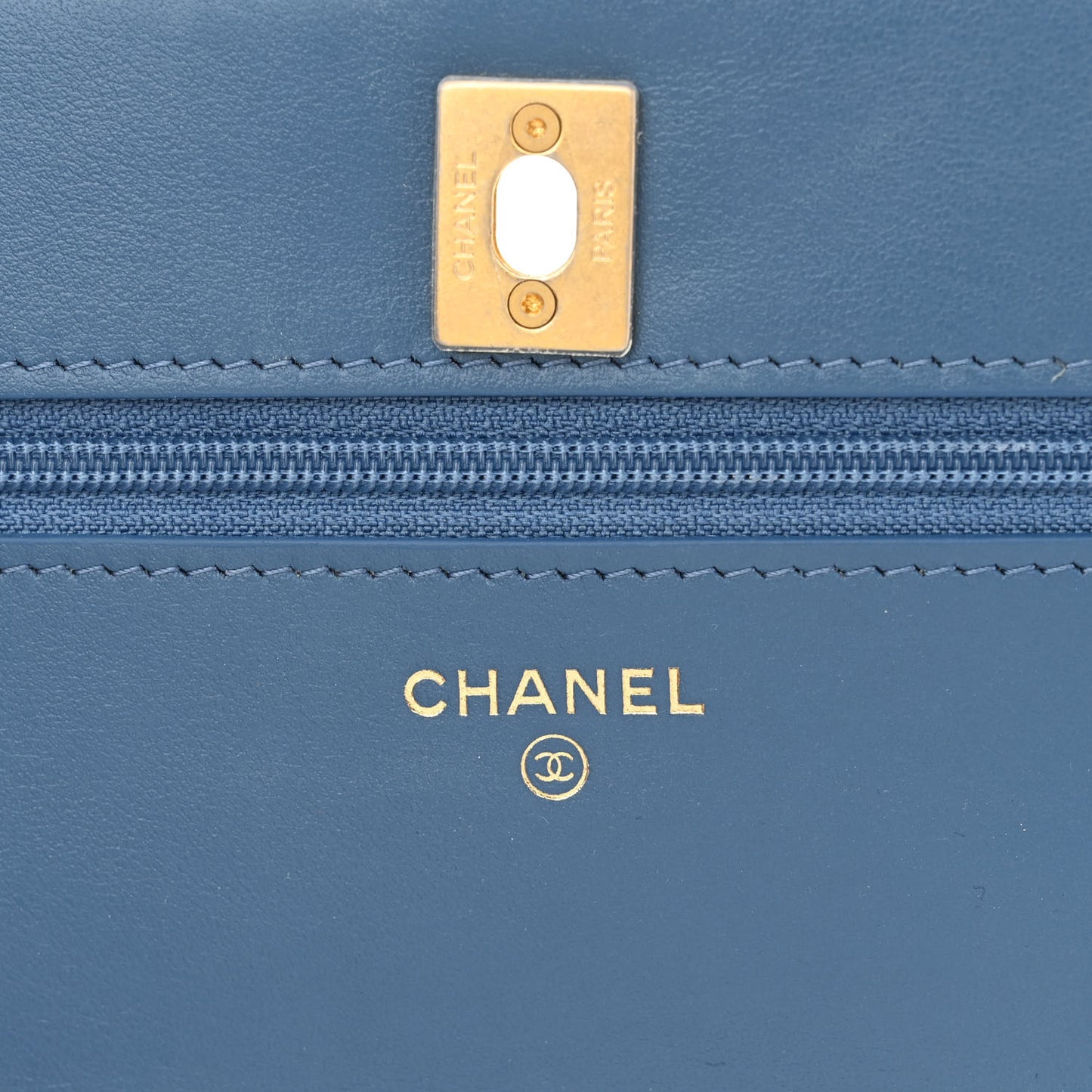 Denim Quilted CC Pearl Crush Wallet On Chain WOC Blue