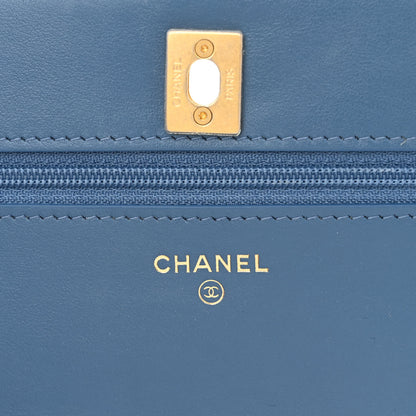 Chanel Denim Quilted CC Pearl Crush Wallet On Chain WOC Blue 6 of 14