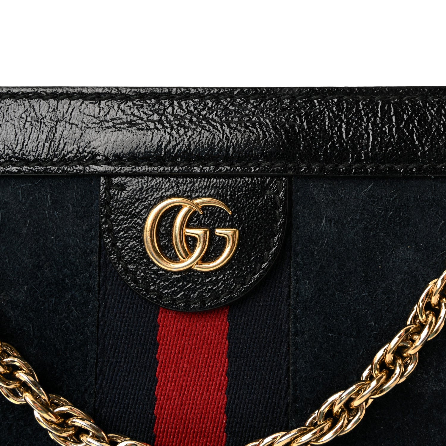 Gucci Suede Patent Web Small Ophidia Chain Shoulder Bag Blue Black 8 of 10