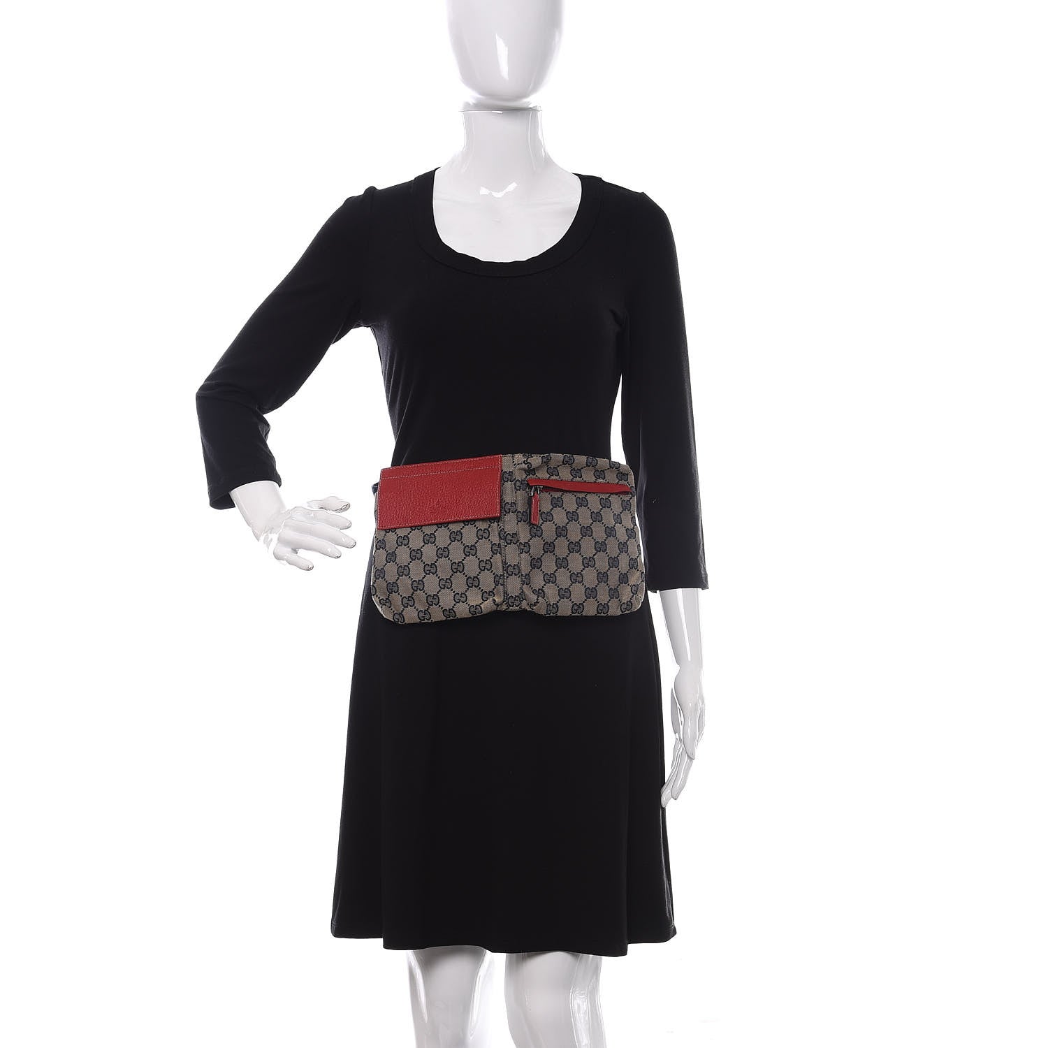 Gucci GG Monogram Web Double Pocket Belt Bag Navy Red 2 of 10
