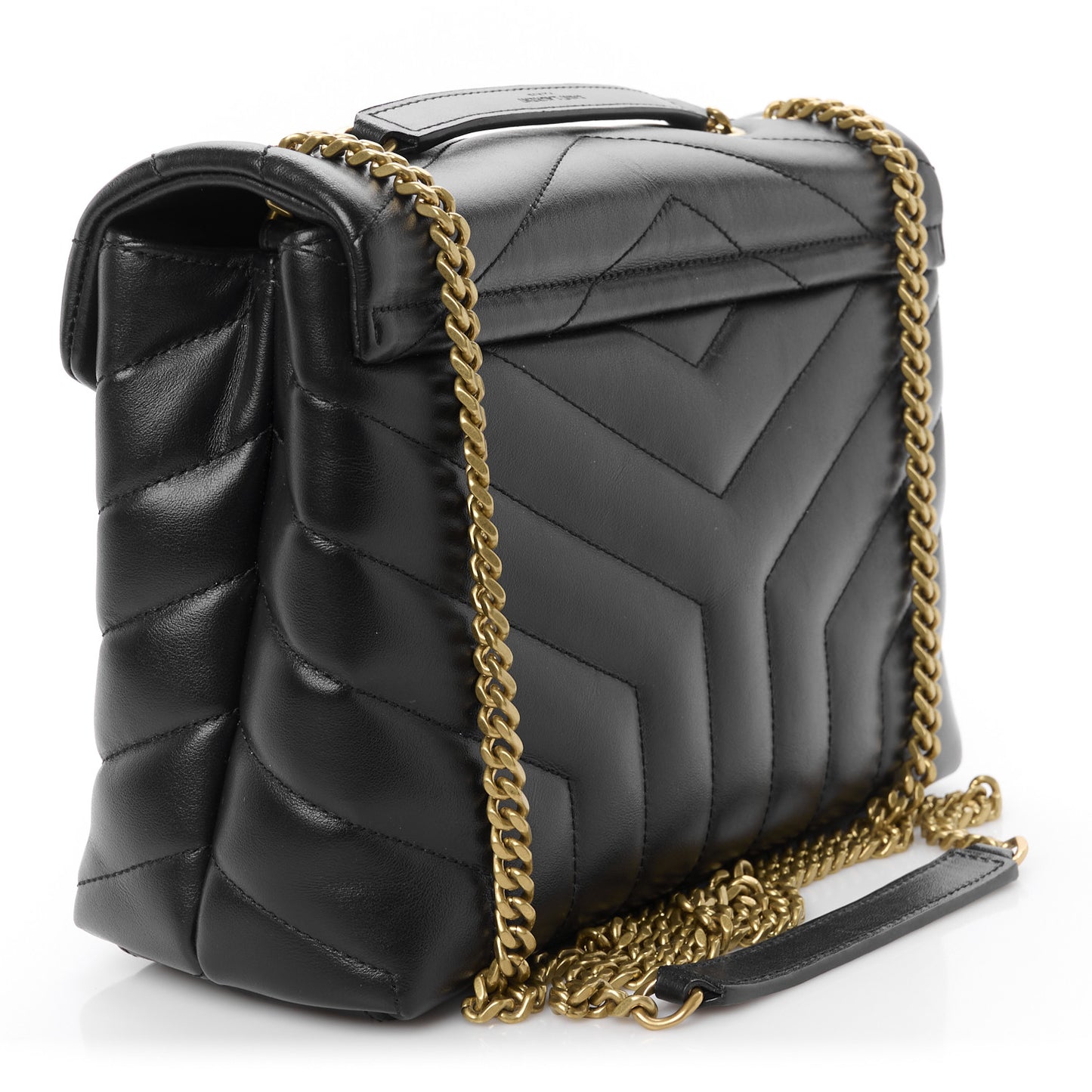 Calfskin Y Quilted Monogram Small Loulou Chain Satchel Black