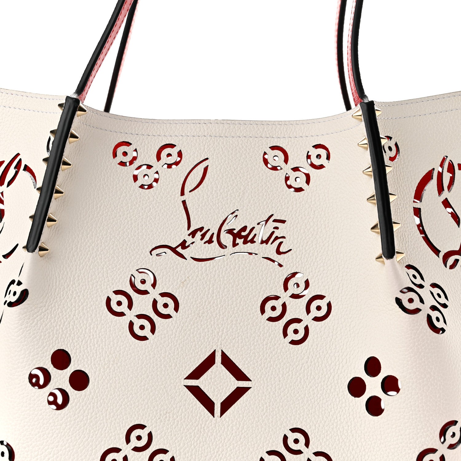 Christian Louboutin Calfskin Perforated Large Loubinthesky Cabarock Spikes Tote Snow 6 of 8