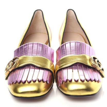 Gucci Metallic Nappa Inlay GG Marmont Fringe 50mm Loafer Pumps 36.5 Oro Vecchio Rosa 5 of 12