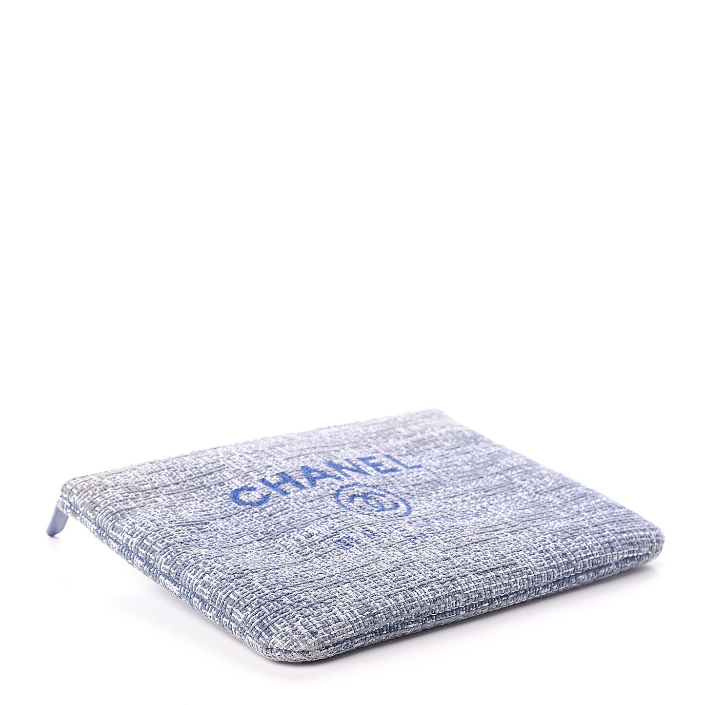 Woven Straw Raffia Medium Deauville Pouch Blue